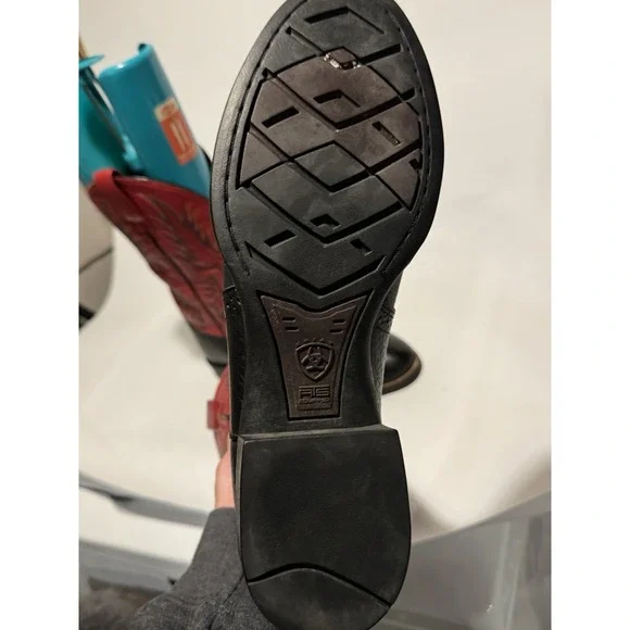 ARIAT HERITAGE BLACK & RED COWHIDE LEATHER ROUND TOE COWBOY BOOTS 9.5d - Picture 6 of 6